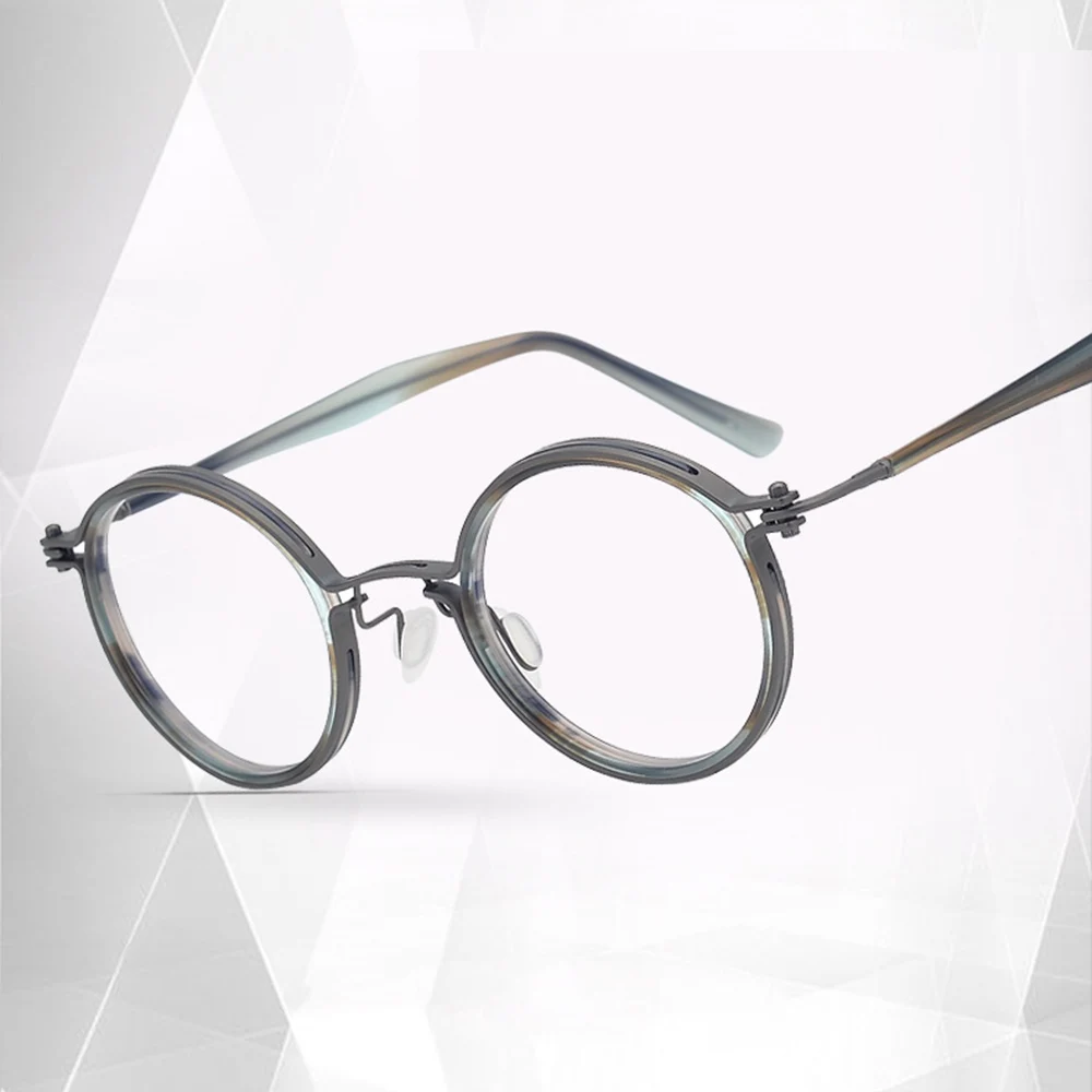 

Titanium Alloy Light Weight Round Exquisite Hinge Optical Frame Custom Photochromic Myopia Reading Glasses Prescription Lens