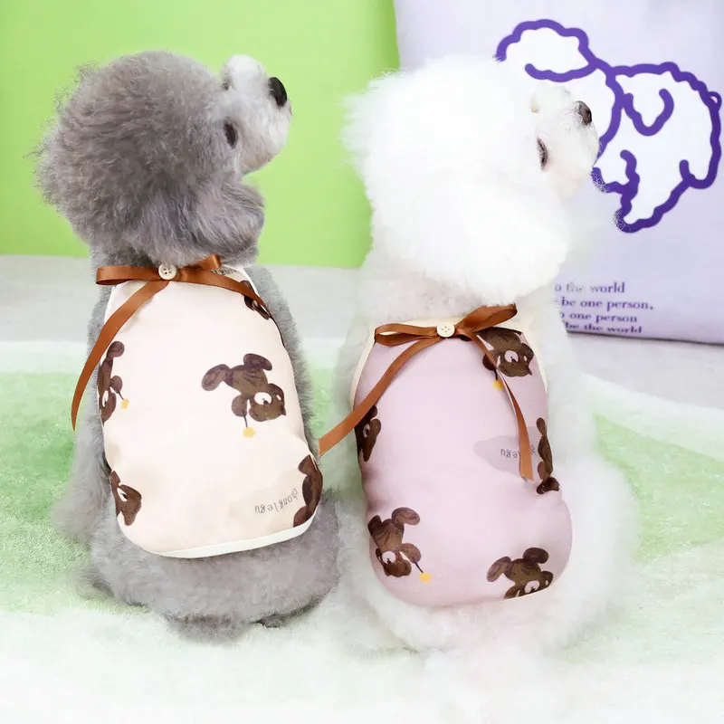 

Платье на бретельках с бантом для собак, милая одежда с бабочкой, медведем, удобная одежда для весны и лета