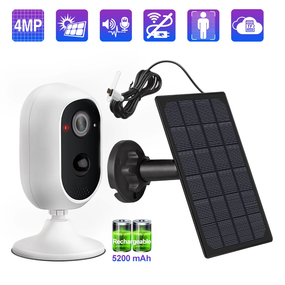 

Беспроводная аккумуляторная камера Techage, 4 МП, 3,5 Вт, солнечная панель, двусторонняя аудиосвязь, IP65, Wi-Fi, IP-камера видеонаблюдения с пассивным ИК датчиком движения