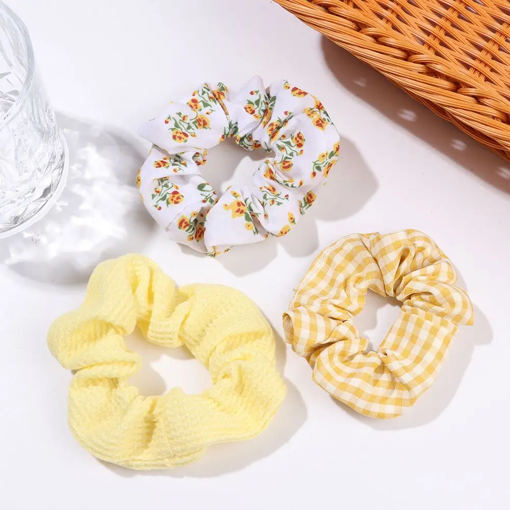 

Korean Style LatticePrint Flower Hair Accessories Elastic Girls Headwear Yellow Scrunchies Hair Rope Hairs Ties