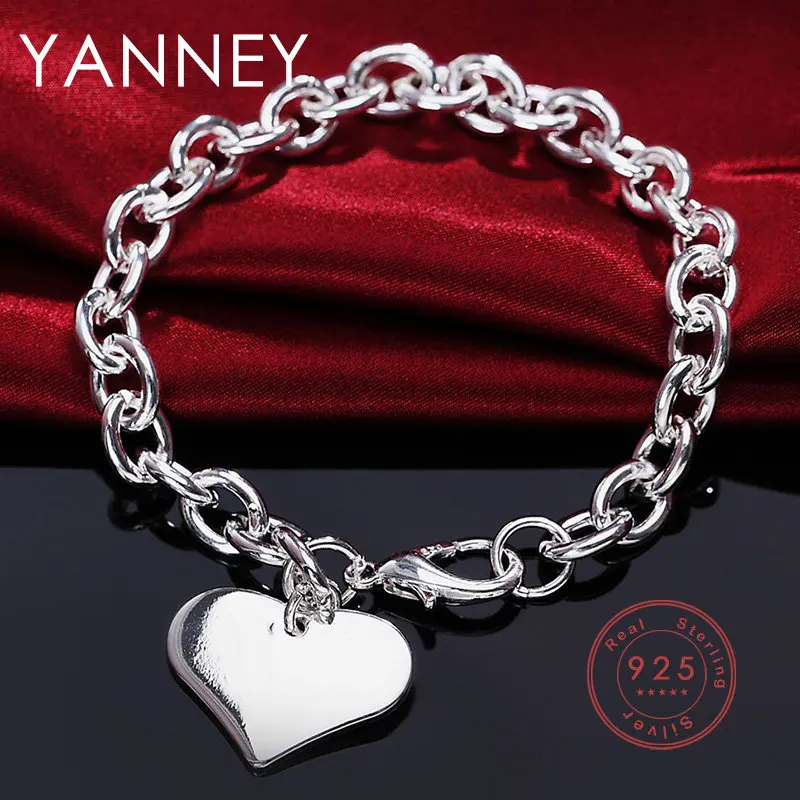 

Fashion 925 Sterling Silver Woman Bracelet Romantic Heart 8 Inches Bracelet Charm Luxury Wife Temperament Gift Couple Jewelry