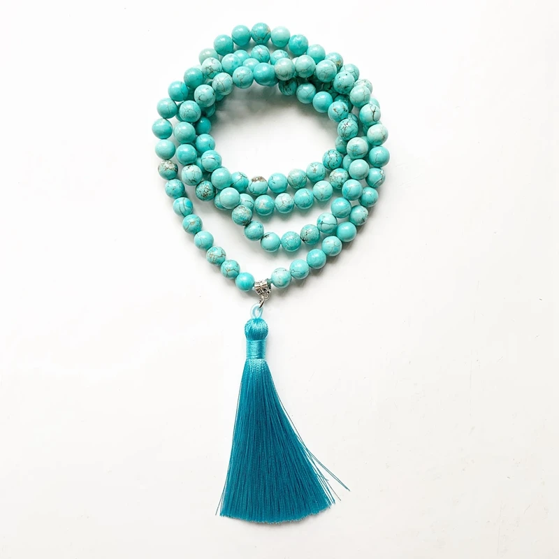 6 8 мм круглые синие бирюзовые камни молитвенные бусины мала ожерелье из 108