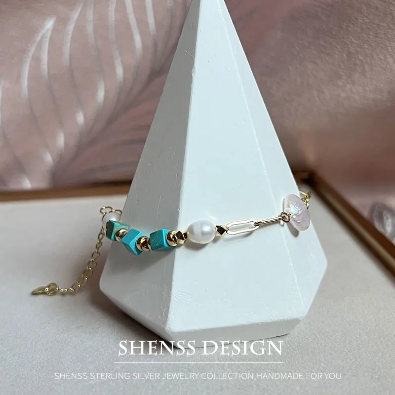 Браслет из натурального пресноводного жемчуга в стиле барокко 18 + 5 см