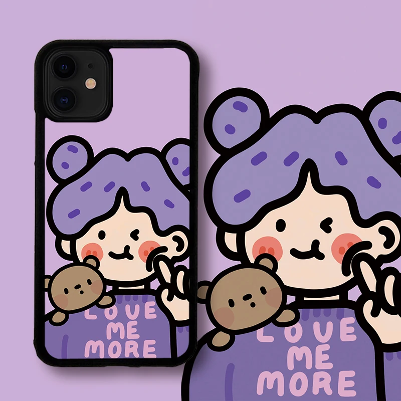 

Little Bear Girl Heart Girl Purple Phone Case PC+TPU For IPhone 13 6S 7 8 Plus X Xs Max XR 11 12 Mini Pro luxury