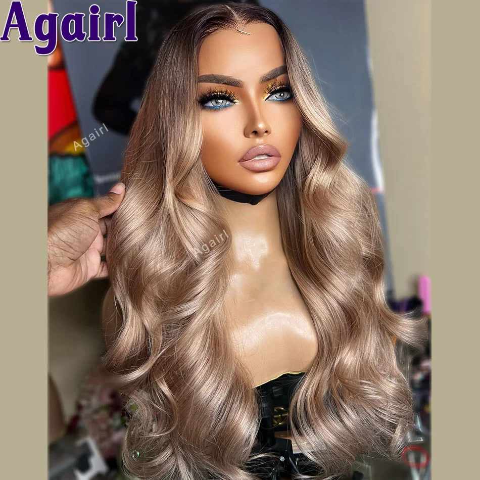 Ombre Пепельно-русый парик Человеческие волосы Прозрачный 13X6 13X4 Парик фронтальной