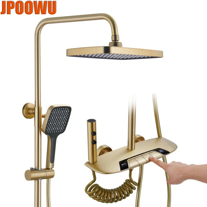 Роскошная кисть Золотой смеситель для душа ванной горячий и холодный