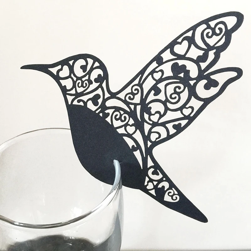 

50pcs Laser Hollow 3D Name Seat Place Cards Bird Glass Card Table Mark Name Cards Seat Place Card for Wedding Party Supplies