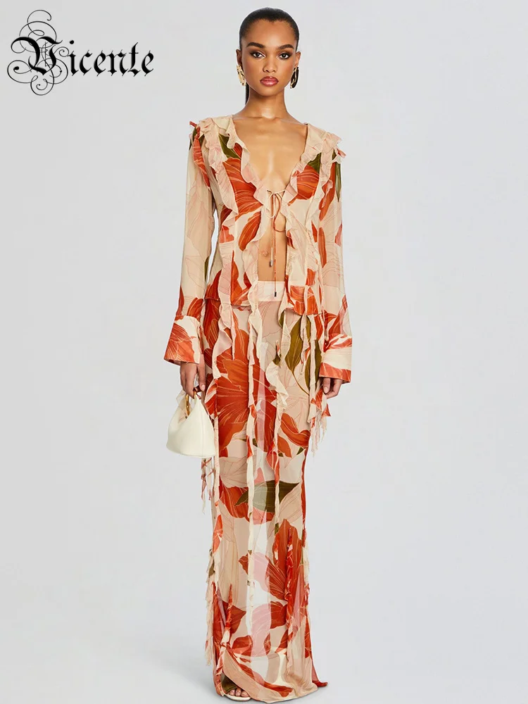 Женский пляжный костюм из двух предметов с принтом VC сексуальный V-образным