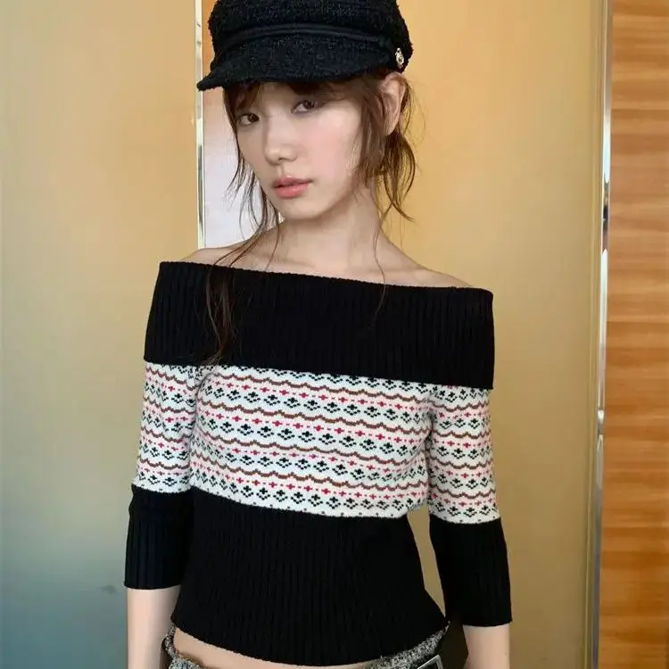 Вязаный свитер со средним рукавом цельный вырез осень-зима жаккардовый Fair Isle