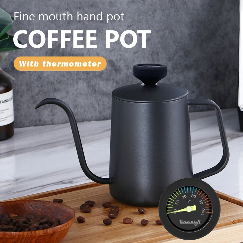 

With Thermometer Kettle Coating Grade Gooseneck Thin Mouth Non-stick Tea Pot Drip Coffee Stainless Food Pot 350ml Steel Coffee