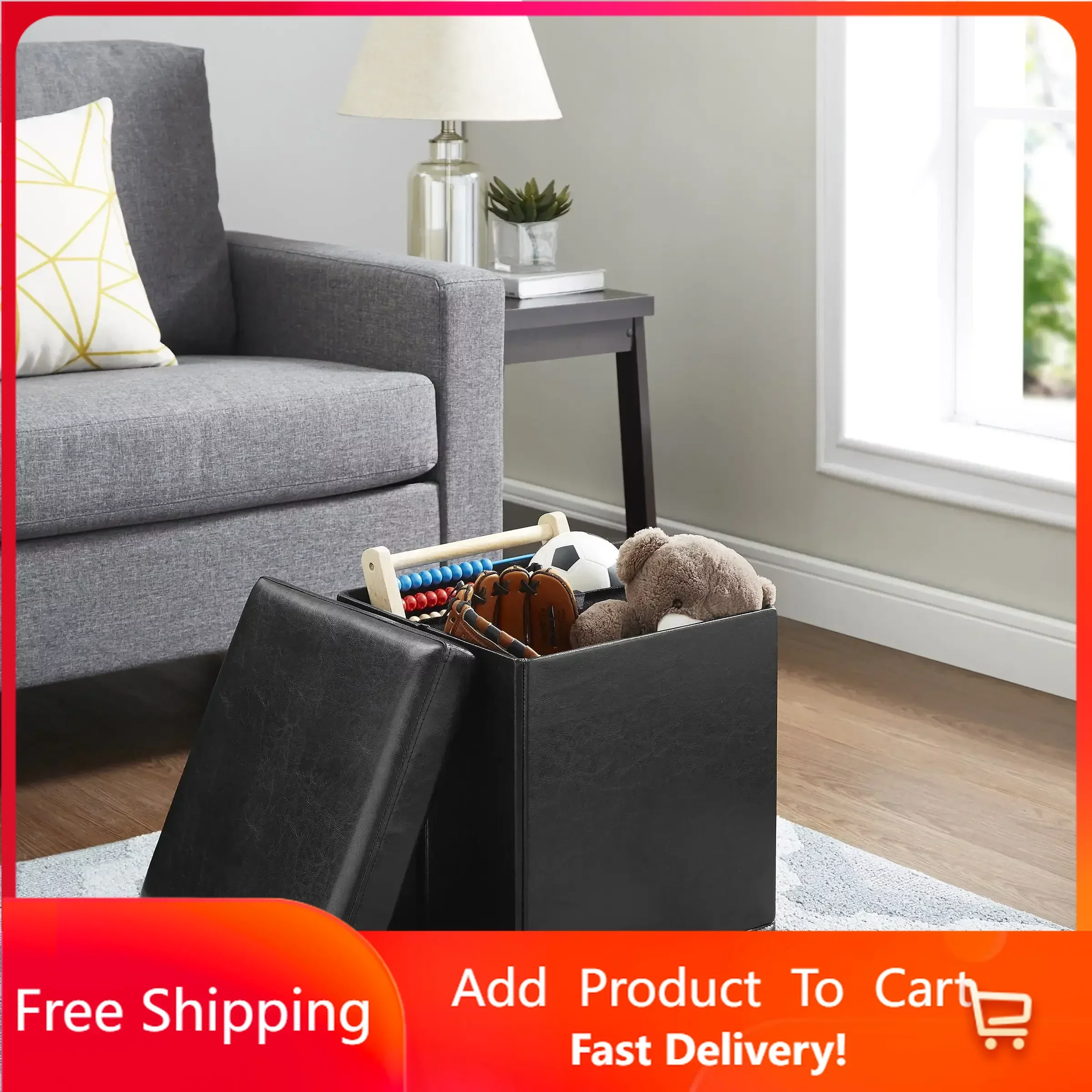 

Collapsible Storage Ottoman, Black，A stool for storage Rapid Transit Free Shipping