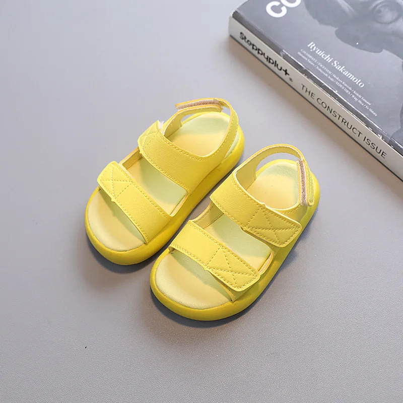 Summer Children Sandals Cute Pure Color Baby Beach Shoes Beautiful Yellow Open Toe Girls Sandals Breathable Barefoot Boys Sandal