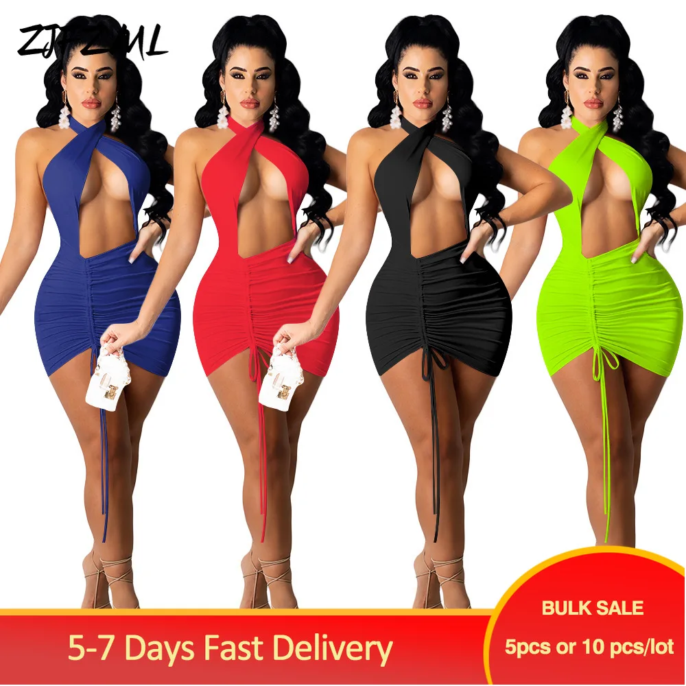 

Bulk Items Wholesale Lots Hollow Chest Cleavage One Piece Club Dress Elegant Fashion Off The Shoulder Ruched Drawstring Vestidos