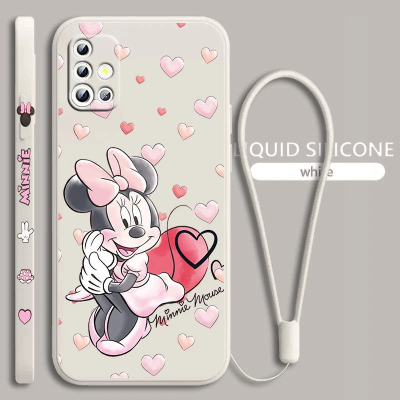 

Pink Minnie Cartoon For Samsung Galaxy A71 A51 A81 A91 A41 A31 A21S A11 A01 A50 A30 A20S Liquid Left Rope Phone Case Coque Capa
