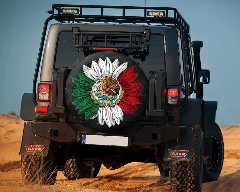 

Mexico Sunflower, Mexican Sunflower, Spare Tire Cover, Mexico Flag Lover, Birthday Gifts, Gift for him, Jeep Tire Covers, Car Ac