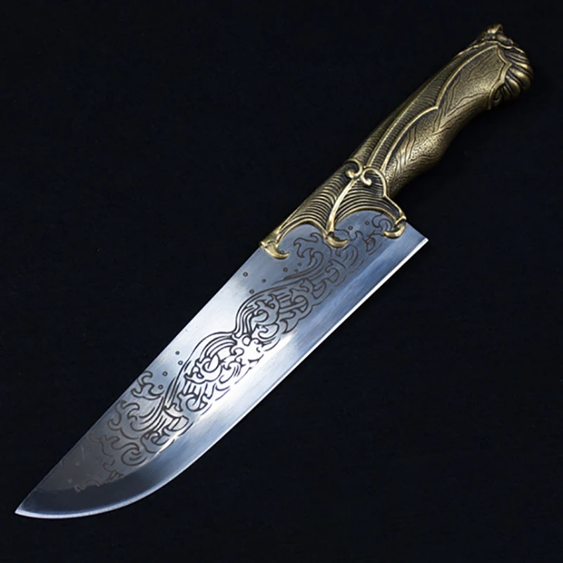 

9 Inch Longquan Kitchen Knife Pure Copper Handle 7Cr17MoV Sharp Chef Gyutou Cleaver Slicing Hunting Handmade Knife China Messer