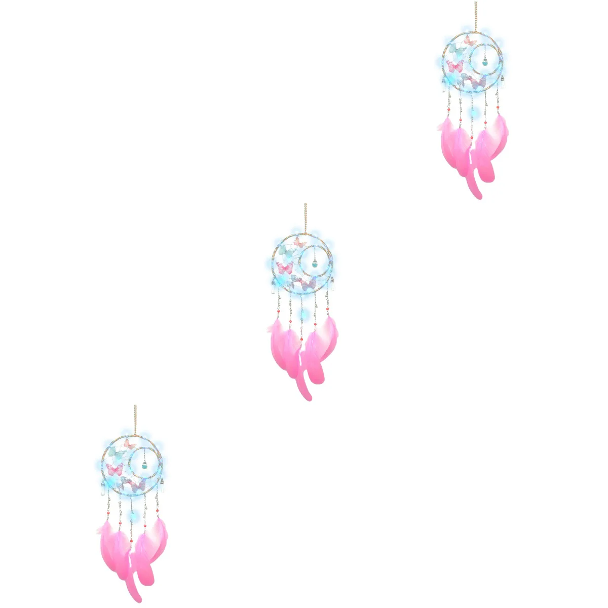 

3pcs Glass Dream Catcher Feather Pendant for Home Bedroom Living Room Decor (White, With Lamp)