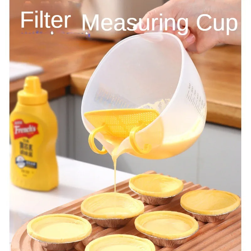 

Прозрачный мерный стакан с фильтром, большая емкость, со шкалой, пластиковый измельчитель для яиц, избиение яиц, кухонные принадлежности для выпечки со шкалой