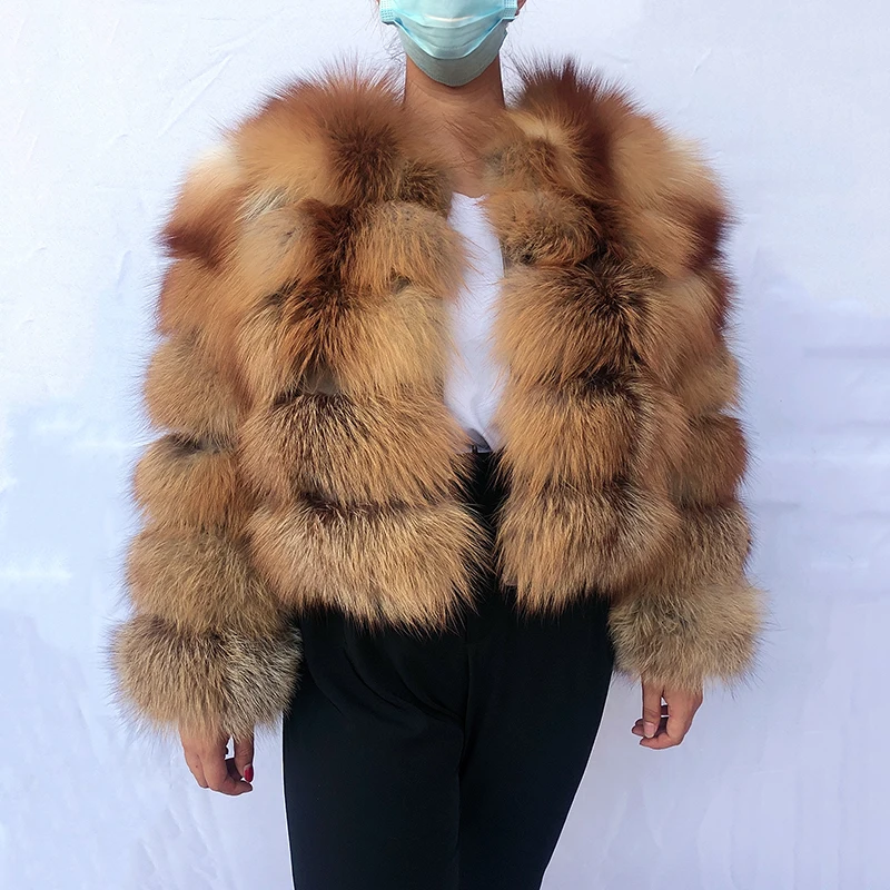 High Quality Natural Fox Fur Coat Long Sleeve Real Fox Fur Jacket Winter Natural Raccoon Women Fur Coat Silver Fox Red Fox Fur