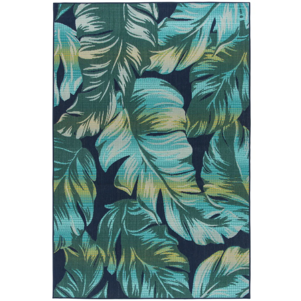 

5'x7' Navy Tropical Palm Outdoor Area Rug