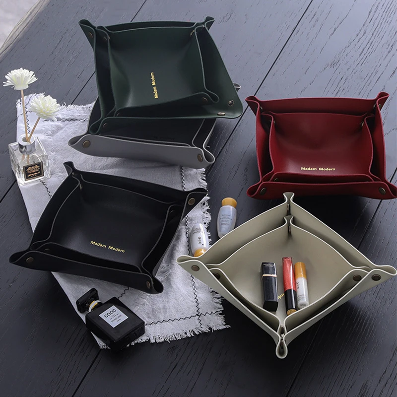 

Desktop Storage Tray Leather Key Plate Home Decoration Dice Tray key Wallet Coins PU leather folding Storage Box Wholesale