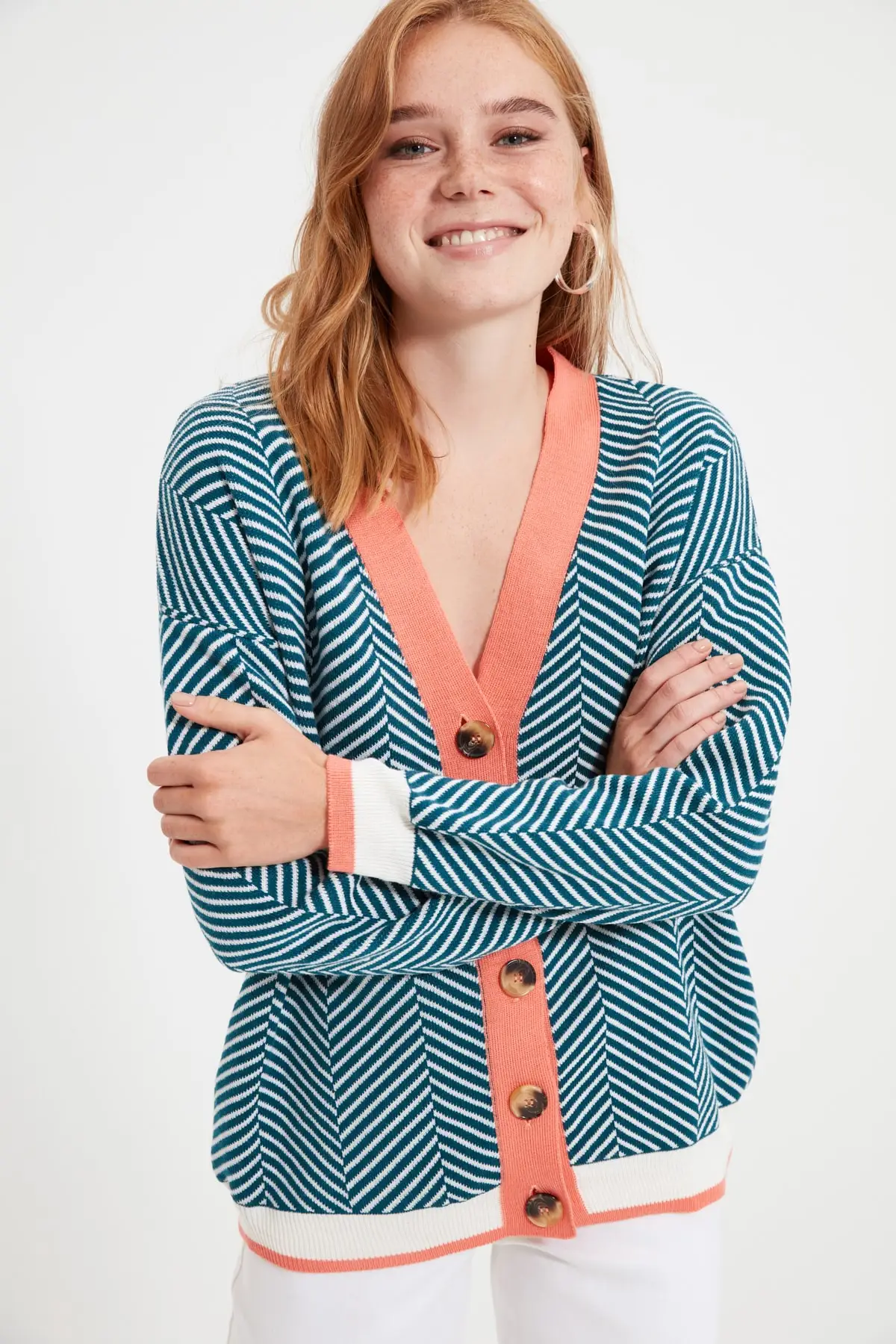 

Petrol Jacquard Color Block Knitwear Cardigan Christmas gift