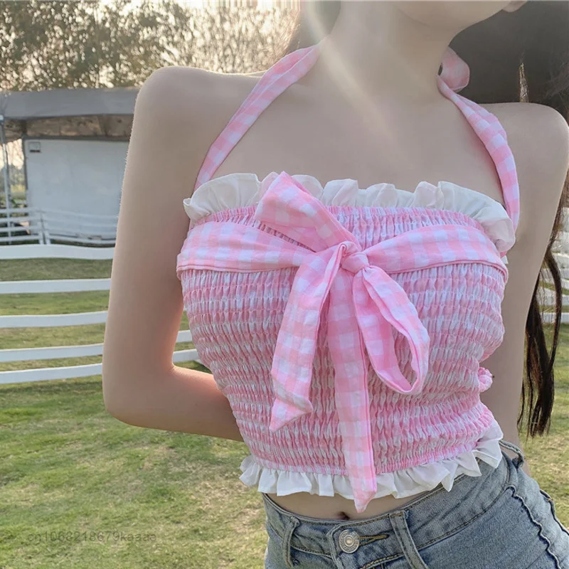 

Harajuku Sexy Sweet Girl Lace Up Camis Top Women Streetwear Crop Tops For Y2k Aesthetic Girl Loli Student H m&zaraes Woman 2022
