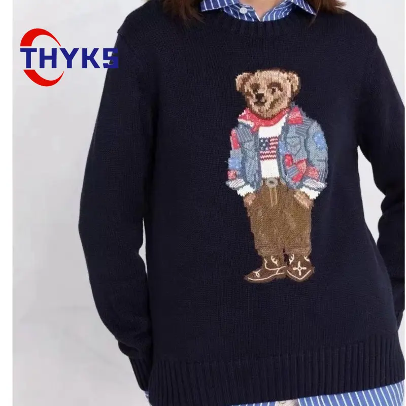 

Cartoon Bear Sweater Women's High-Quality Long Sleeve Knitting Pullover Sweater 2023 Cotton Coatroupas Femininas Frete Grátis