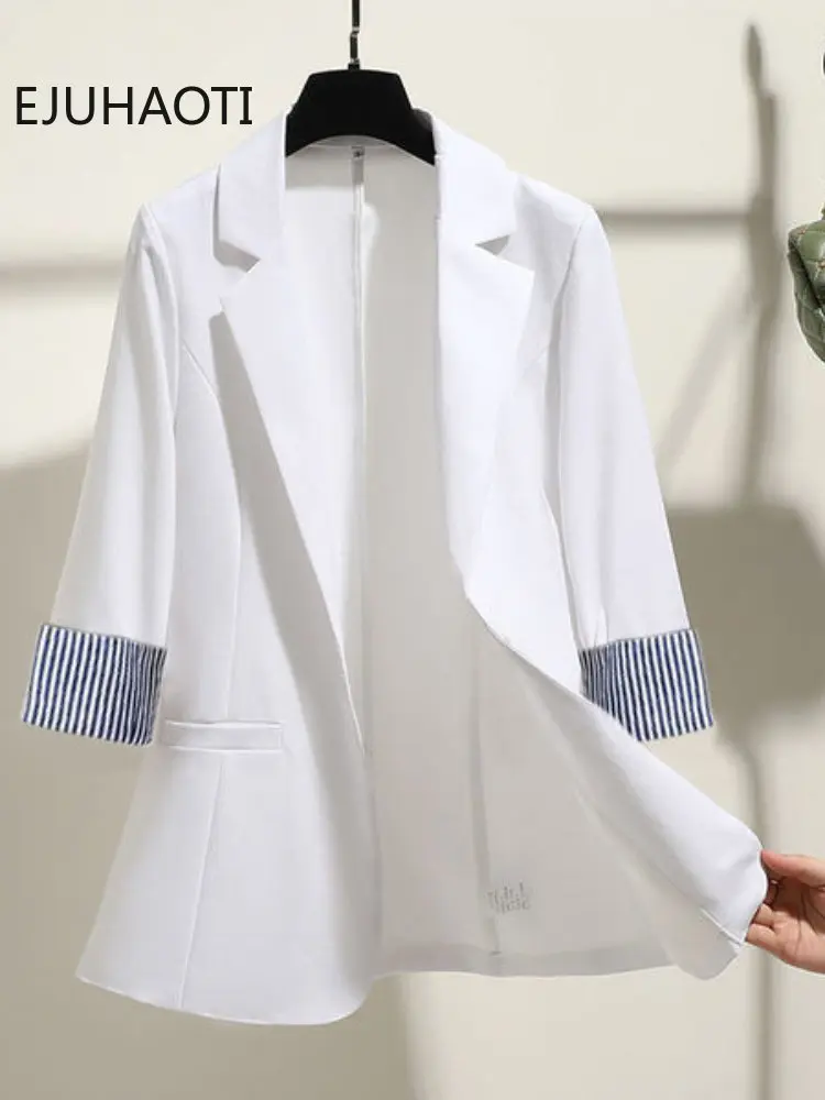 

Elegant Korean Fashion Summer New Slim Fit Black White Thin Ins Style Women's Coat Small Suit Office Lady Womens Blazers