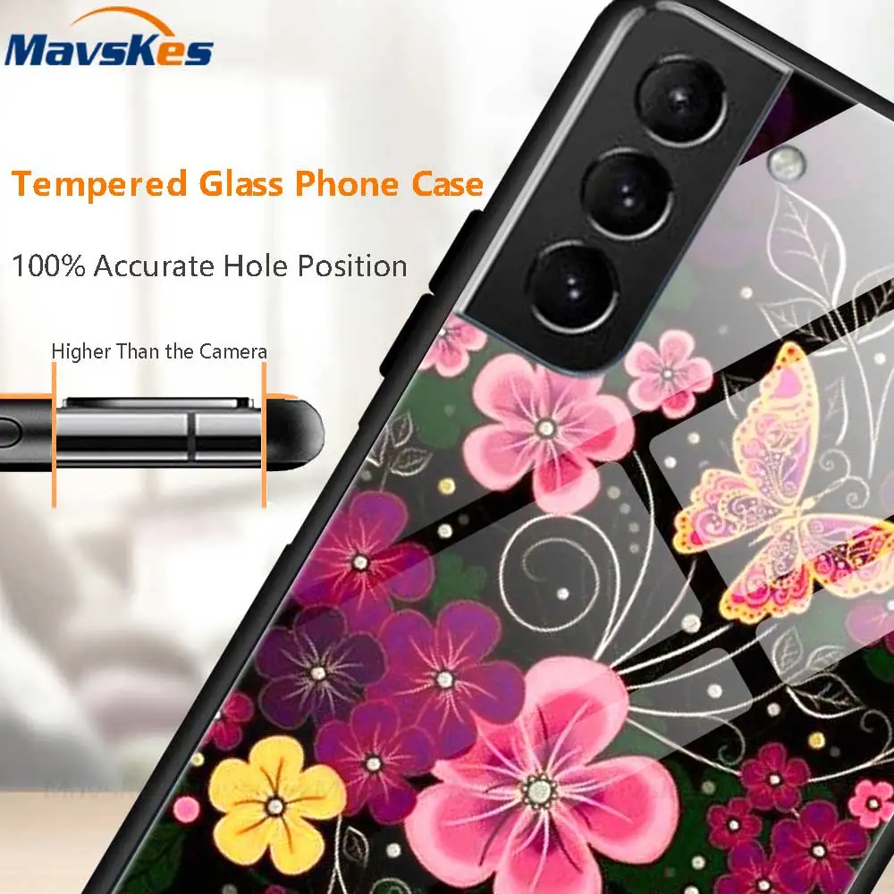 Фото Чехол для телефона из закаленного стекла для Samsung Galaxy S21 S22 Plus Ultra FE 5G Note 8 9 10 20 Note10 Pro Ultra, силиконовые чехлы, задняя крышка №3