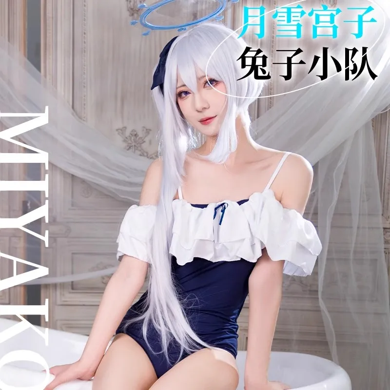 Игра Blue Archive Cos Tsukiyuki Miyako Косплей КРОЛИК Лидер команды Милый сине-белый цельный