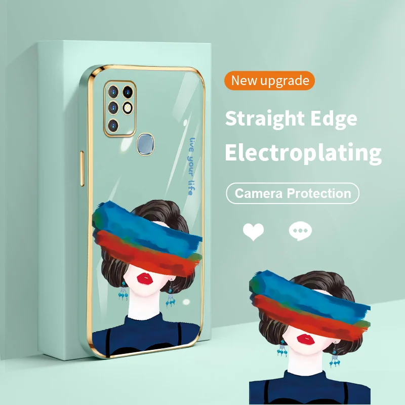 

Graffiti Eyes Girl Plating Lens Protection Case for Infinix Hot 10 10i 10S 10T 11 11S NFC Hot 11 Play Smart 5 Pro Smart 5 India