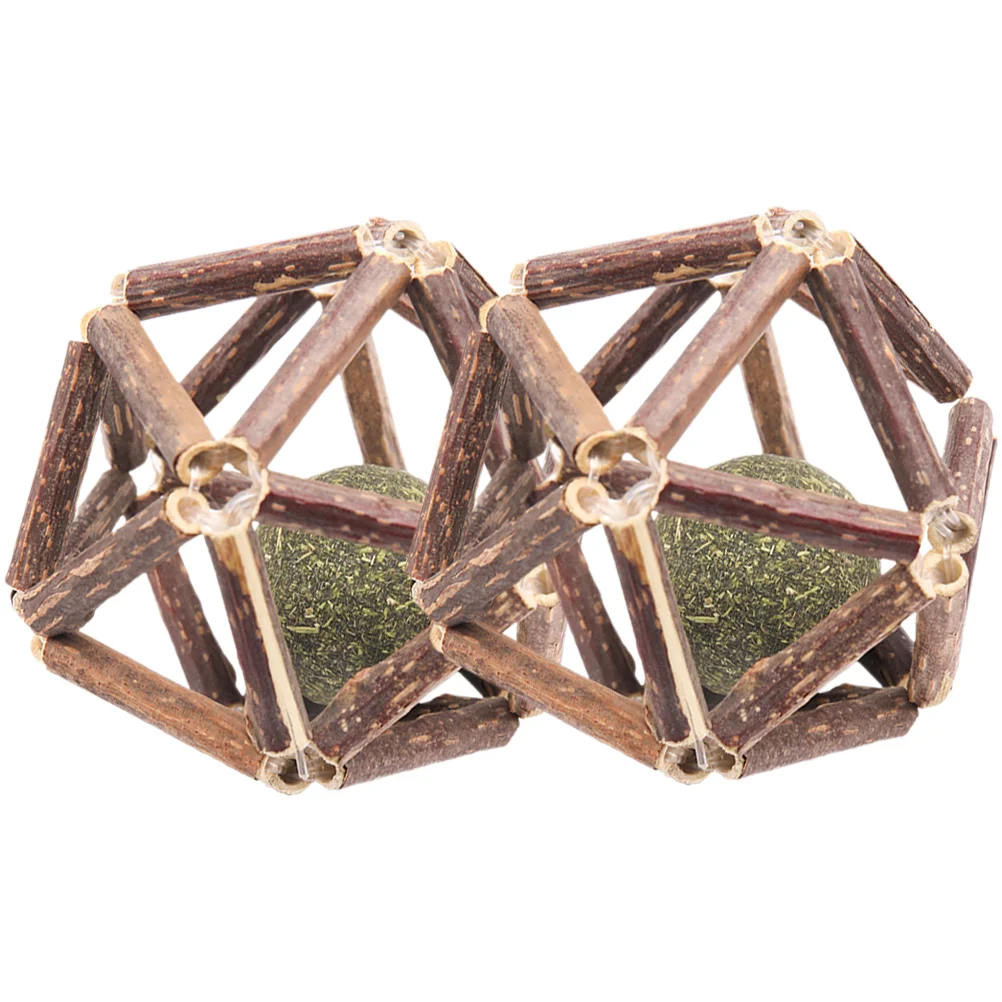 

2 Pcs Teething Ball Catnip Toy Toys Kitten Silvervine Polygonum Wood Balls Cats
