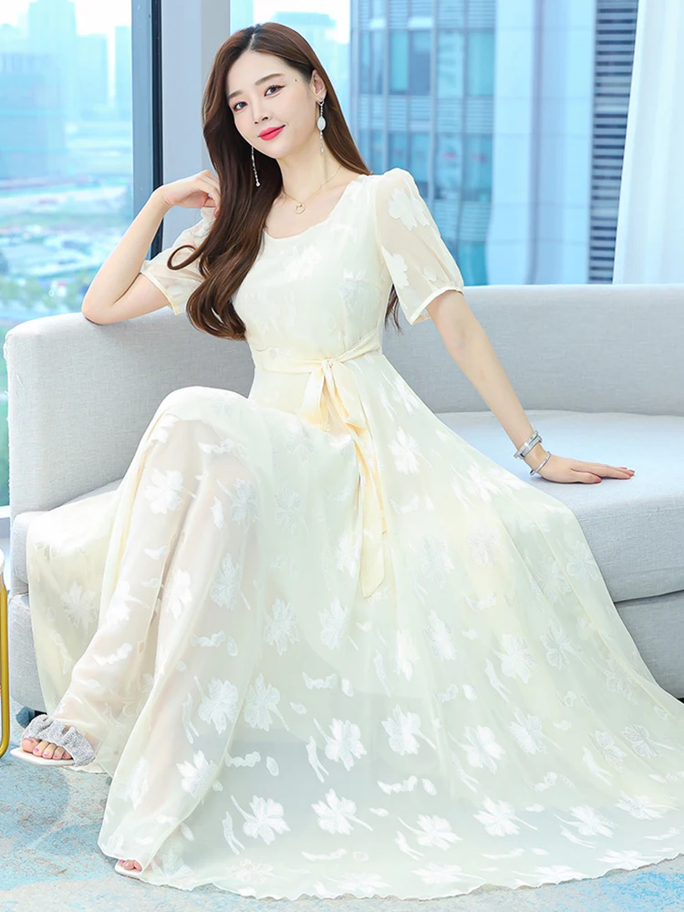 

Chiffon Beach Long Dress Summer Clothes For Women 2023 Tunics Elegant Party Outfits Fashion Evening Dresses Luxury Casual Formal