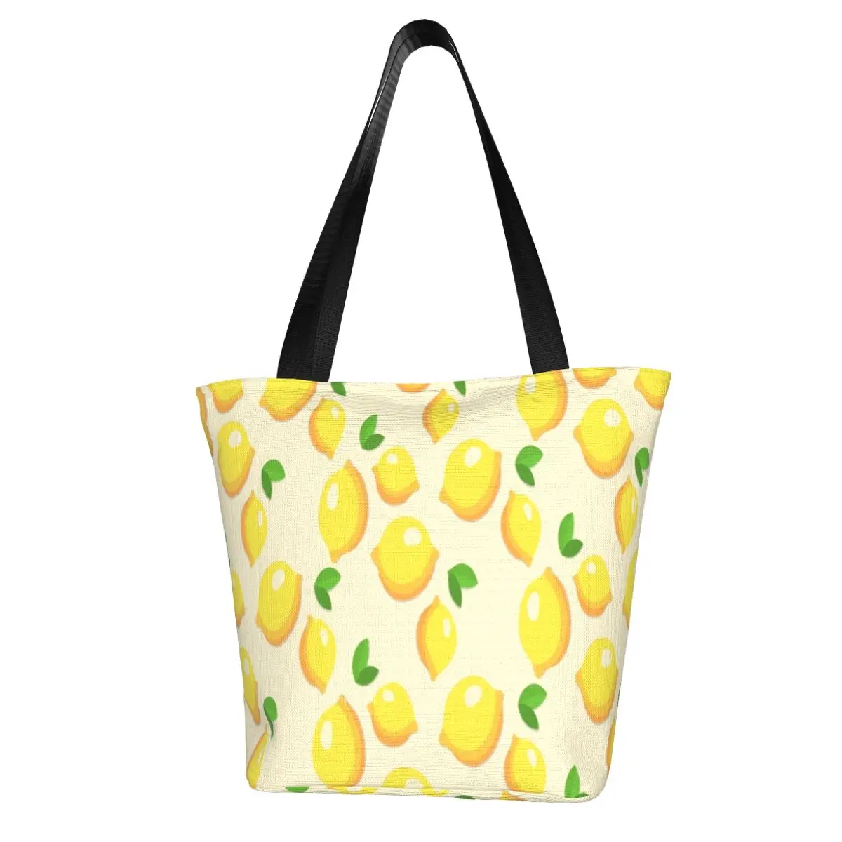 

Adorable Lemon Print Shopping Bag Fruits Pattern Woman Gift Handbags Aesthetic Polyester Business Bags