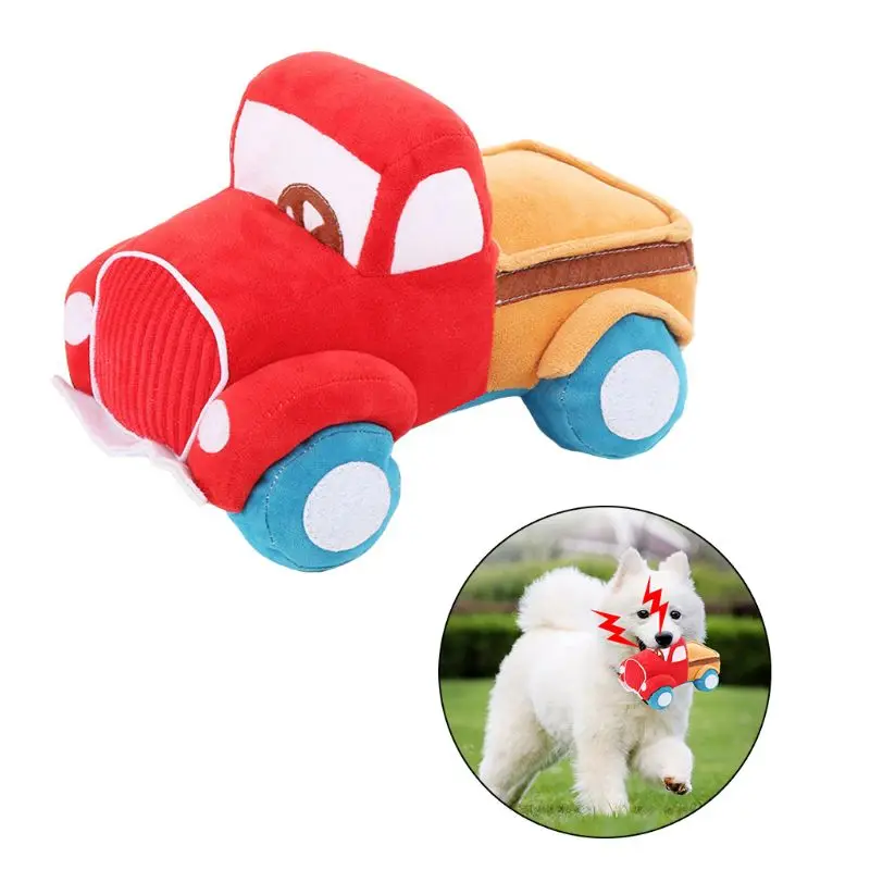 

Pet Dog Bite Chew Toy Cartoon Car Shape Plush Stuffed Dogs Squeaky Toys