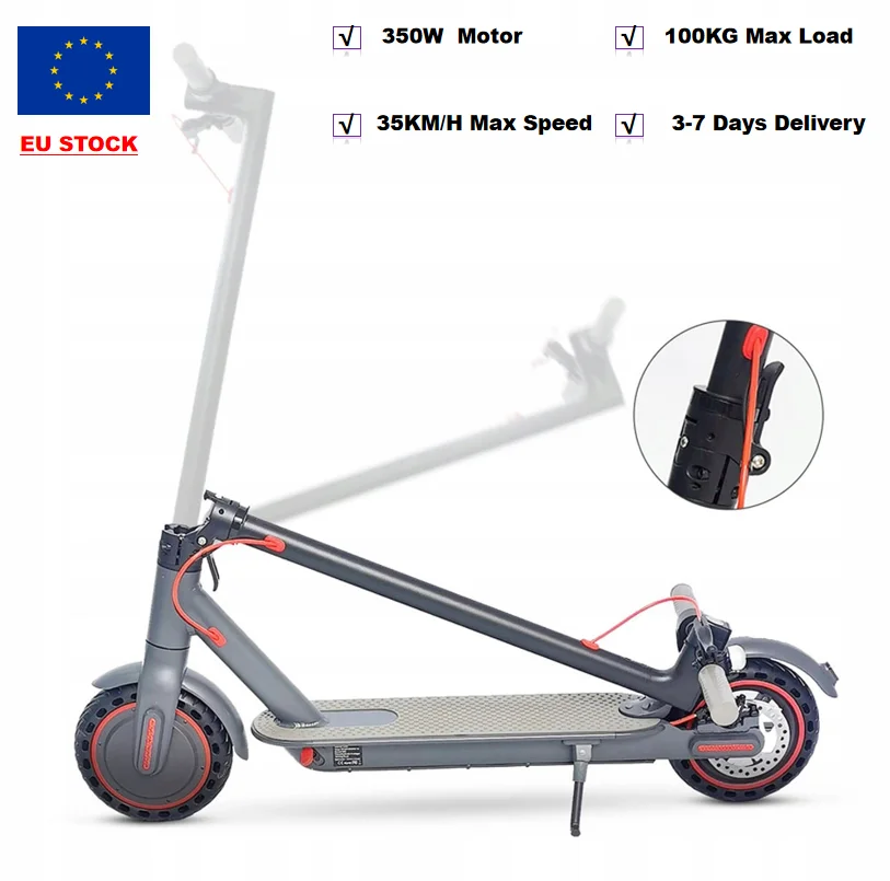 

USA / EU Stock LED Front And Rear Lights 350W 36V 10.4AH Foldable 8.5 Inch Solid Tyre 35KM/H Scooter Electric
