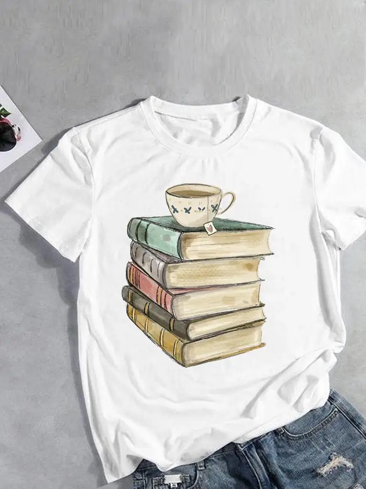 

T-shirts Short Sleeve Coffee Books Lovely Cute Clothes Ladies Women Print Fashion Casual Summer T Clothing Female Graphic Tee