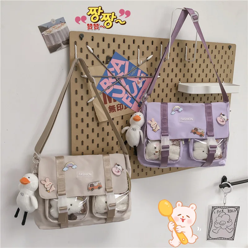 

Japanese Preppy Style School Bags For Teenage Girls Transparent Pockets Itabag Satchels Big Nylon Bag Messenger Crossbody Bags