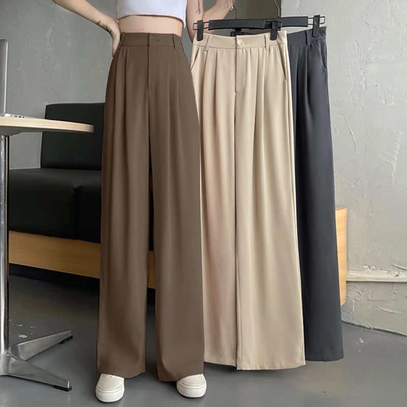 Straight Tube Pants for Women's Korean Version Loose Fitting High Waisted Wide Leg Slimming Free Hanging Floor Casual Trousers