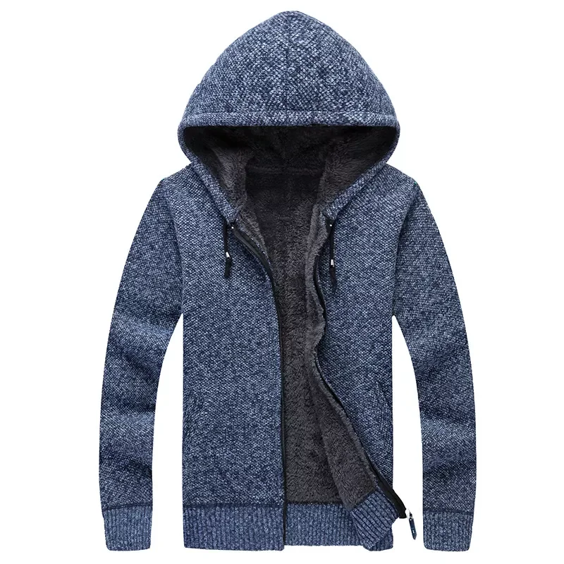 

2022New Men Sweatercoat Hooded Cardigan Mens Thick Velvet Jacket Casual Knitted Sweater Mens Cardigan Winter Sweater Man Clothes