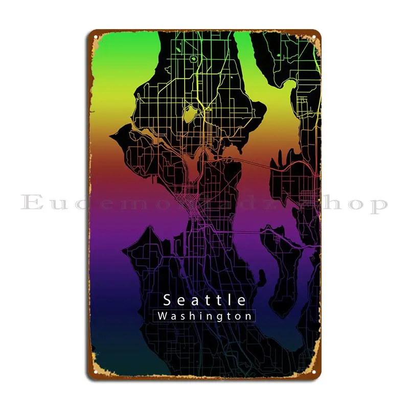 

Металлическая карта города Сиэтл, домашний Железный Настенный декор, пластины, кинотеатр, жестяной знак, плакат