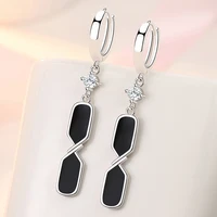 womens new fashion long drop earrings smooth huggie with rectangular geometric pendant black epoxy female charm dangle earring