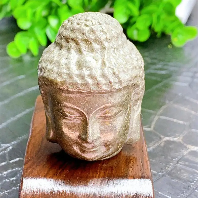 

5.5cm Natural Pyrite Buddha Head Crystal Healing Carving Figurine Polished Fengshui Gemstones Sculpture Crafts Gift 1pcs