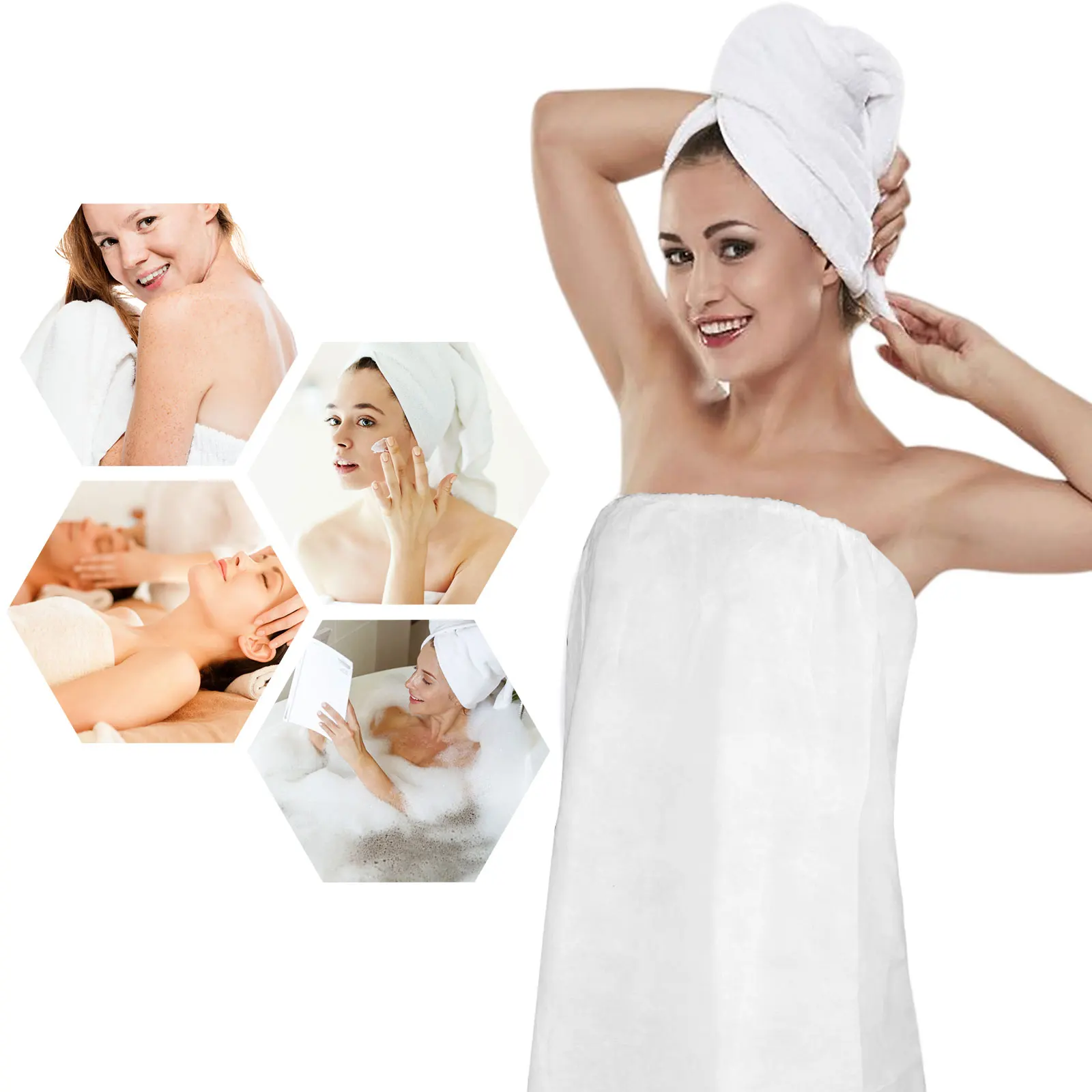 

10 Pack Disposable Spa Wrap Non-Woven Bath Wrap Disposable Bath Skirt Body Wrap Non Woven Bathrobe with Adjustable Closure