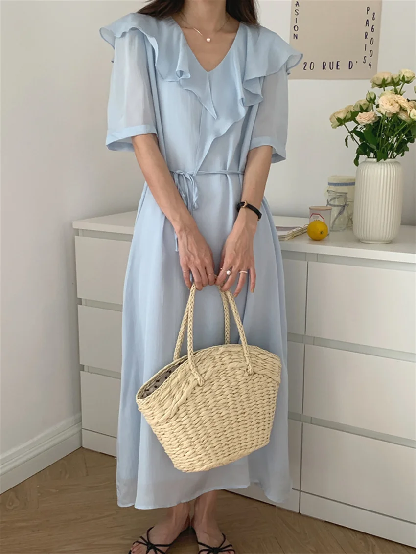 

Женское платье с оборками и V-образным вырезом, с коротким рукавом