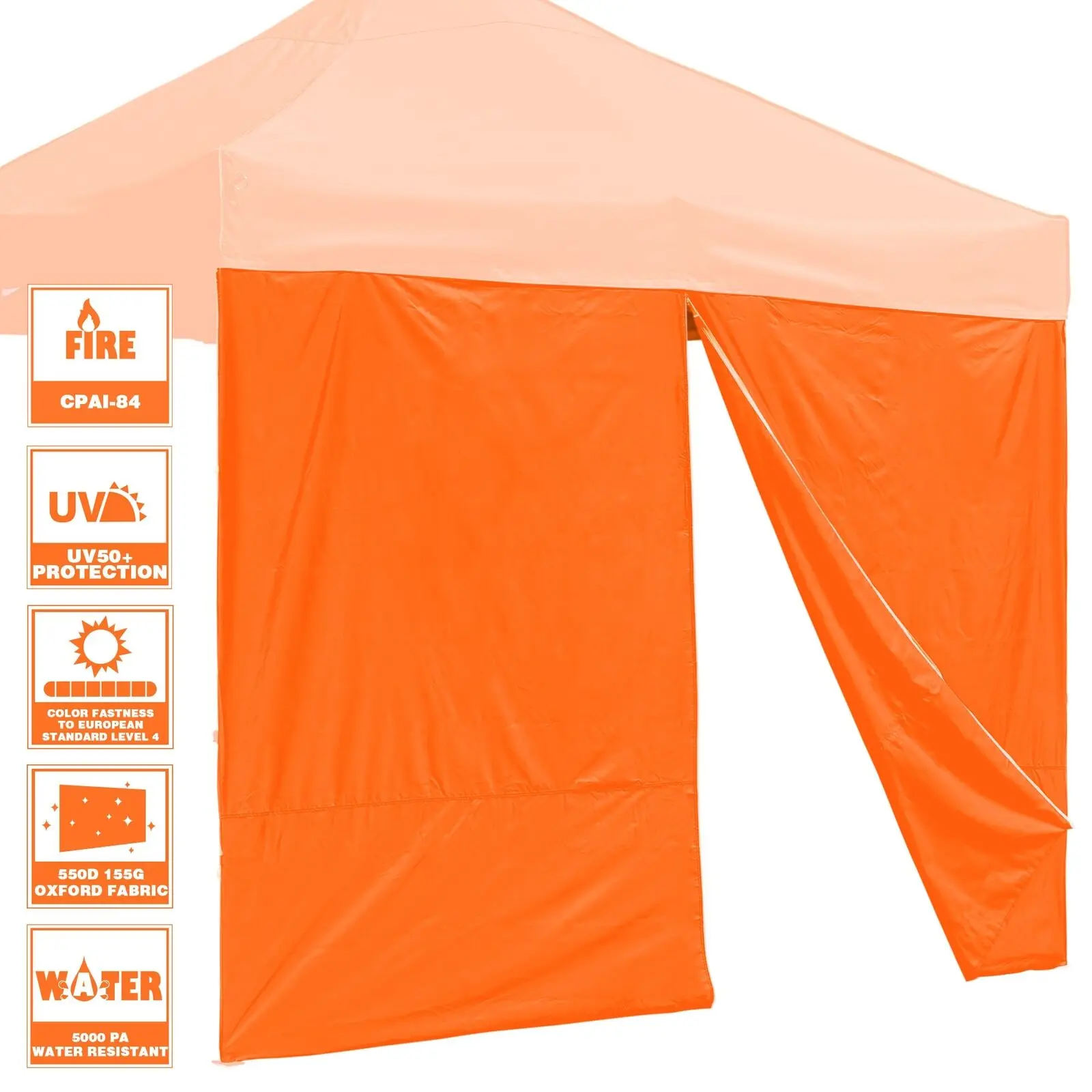 

10x7ft Durable Canopy CPAI-84 Sidewall with Zipper UV50+ Protection Orange