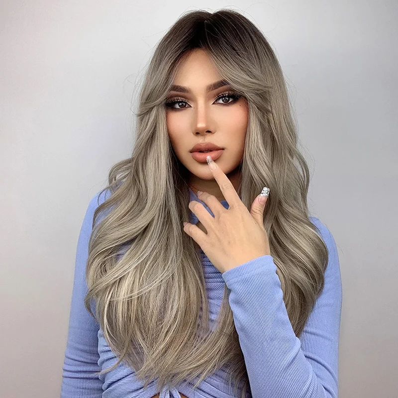 Парик для косплея из синтетического Аниме длинные волнистые волосы от чёрного до