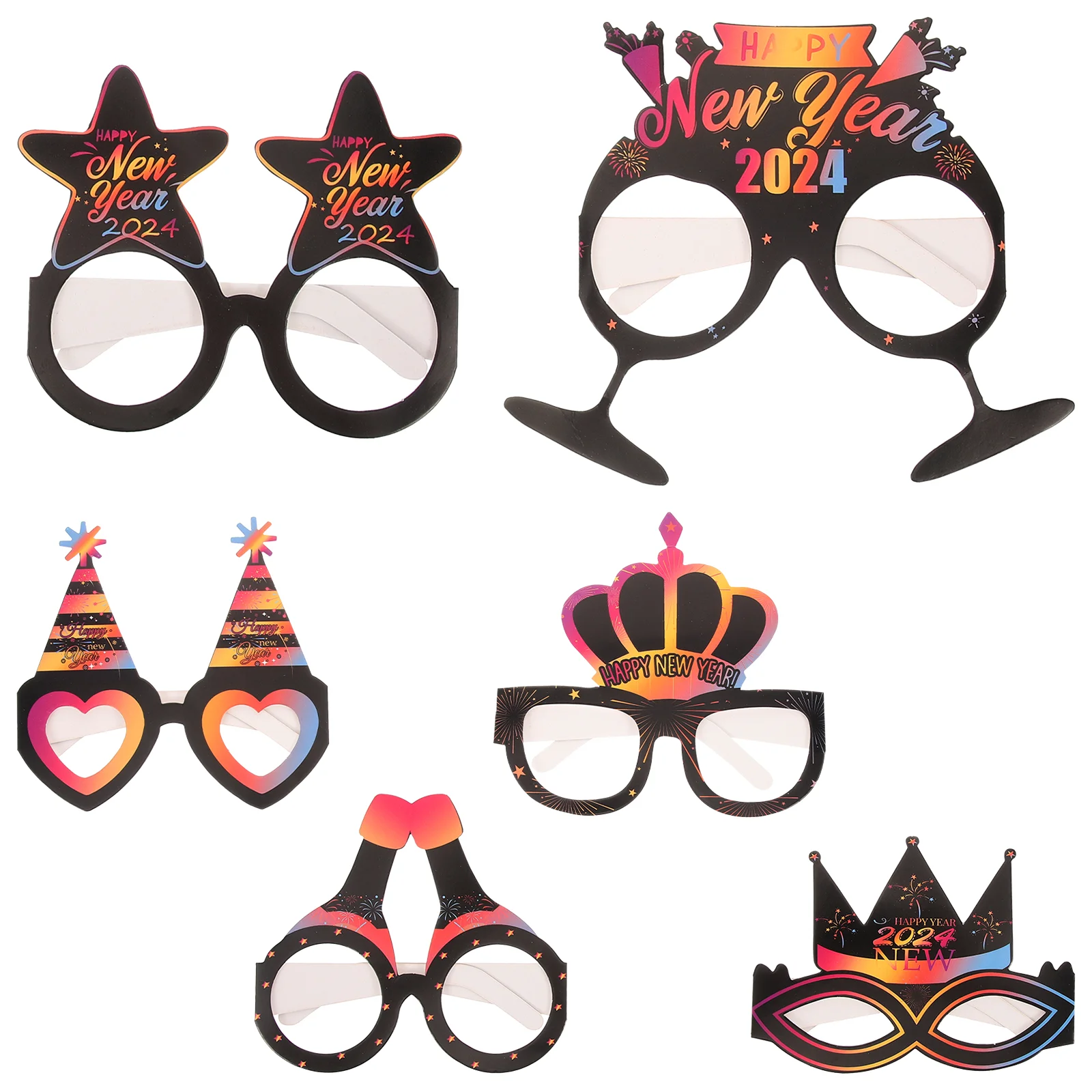 

6pcs New Year Celebration Eyeglasses Paper Glasses Photo Props Party Favors