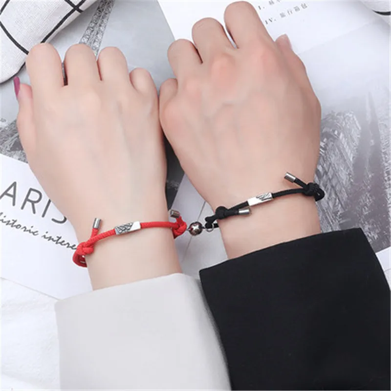 

2 шт./компл. Магнитный привлекательный браслет для пары для женщин и мужчин Красный Регулируемый Нейлоновый Шнур модный шарм сопряжение под...